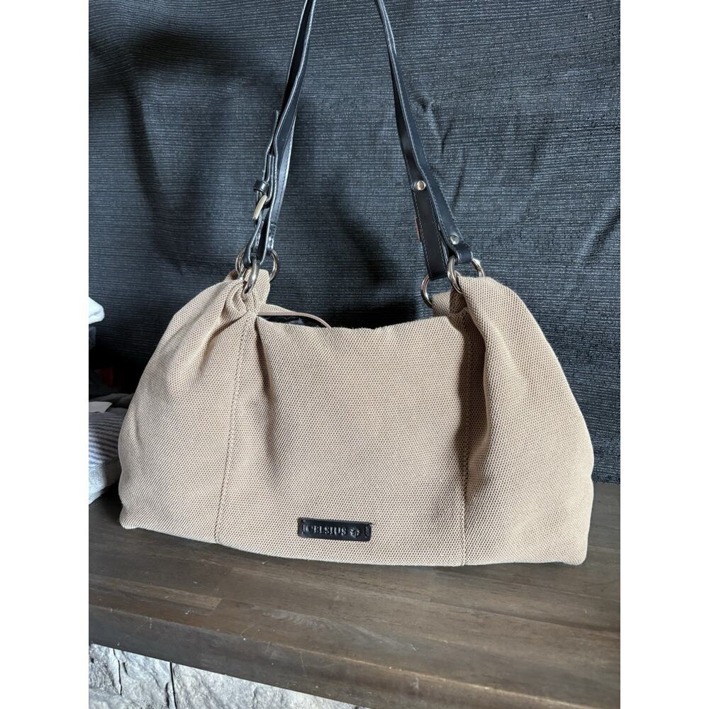 Celsius Tan Canvas Shoulder Bag Slouchy Hobo Tote Neutral Casual Large Purse